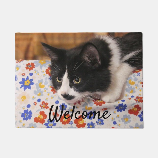 Tuxedo Cat Doormat (Front)