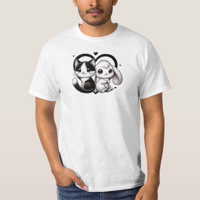 Tuxedo Cat & Floppy-Eared Bunny TSQ T-Shirt (Front)