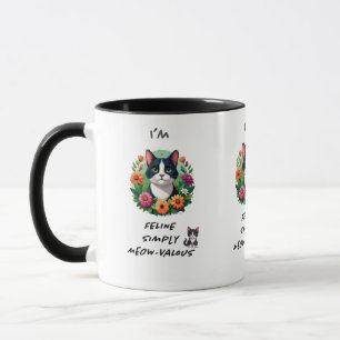 Tuxedo cat floral FELine meow-valous Mug