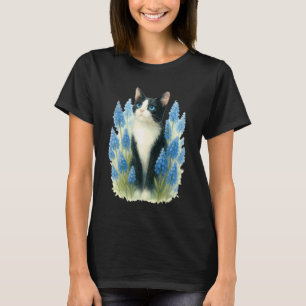 Tuxedo Cat Floral Flowers Hyacinths Bluebells Girl T-Shirt