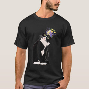 Tuxedo Cat Flowers Kitten Moms Dads Kids T-Shirt