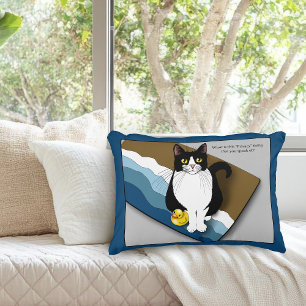Tuxedo Cat Funny Bathroom Privacy Blue Decorative Cushion