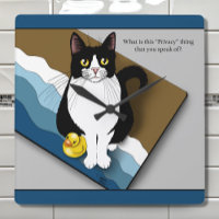 Tuxedo Cat Funny Bathroom Privacy Blue