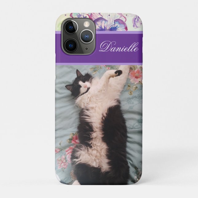 Tuxedo Cat Funny Cute doing a Happy Dance Purple Case-Mate iPhone Case (Back)