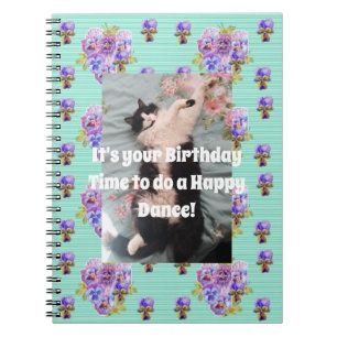 Tuxedo Cat Funny Cute Floral Aqua Stripe Notebook
