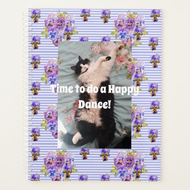 Tuxedo Cat Funny Cute Floral Happy Dance Planner (Front)