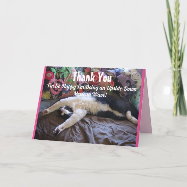 Tuxedo Cat Funny Mexican Wave Cute Thank You Card (Front)