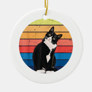 Tuxedo Cat Gift Retro Colors for Animal Lovers Ceramic Tree Decoration