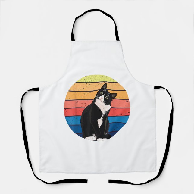 Tuxedo Cat Gift Retro Colours for Animal Lovers Apron (Front)