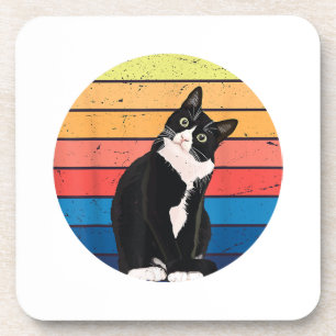 Tuxedo Cat Gift Retro Colours for Animal Lovers Coaster