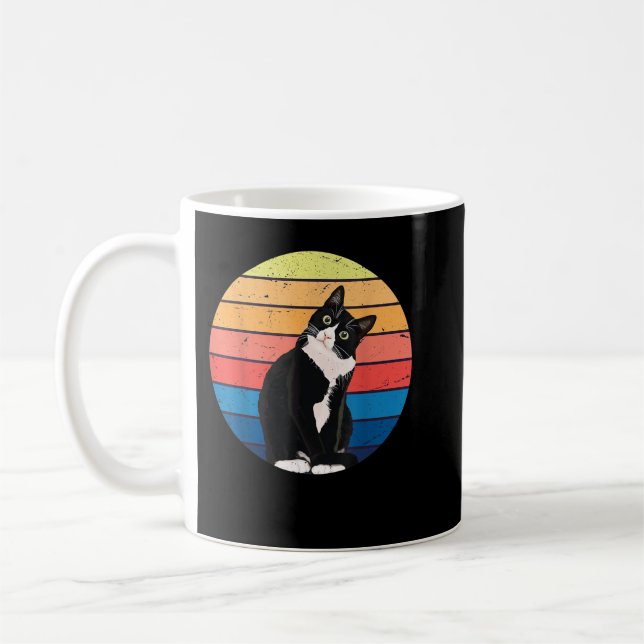 Tuxedo Cat Gift Retro Colours for Animal Lovers  Coffee Mug (Left)
