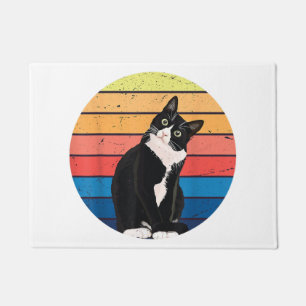 Tuxedo Cat Gift Retro Colours for Animal Lovers Doormat