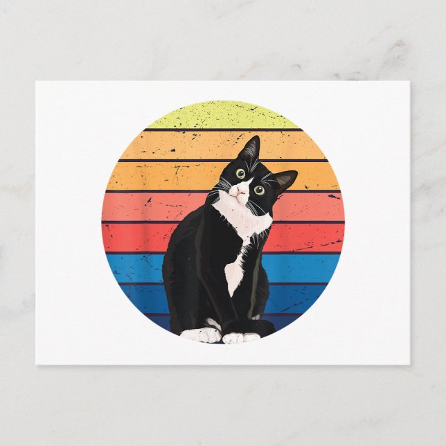 Tuxedo Cat Gift Retro Colours for Animal Lovers Holiday Postcard (Front)