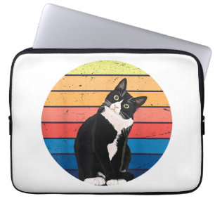 Tuxedo Cat Gift Retro Colours for Animal Lovers Laptop Sleeve