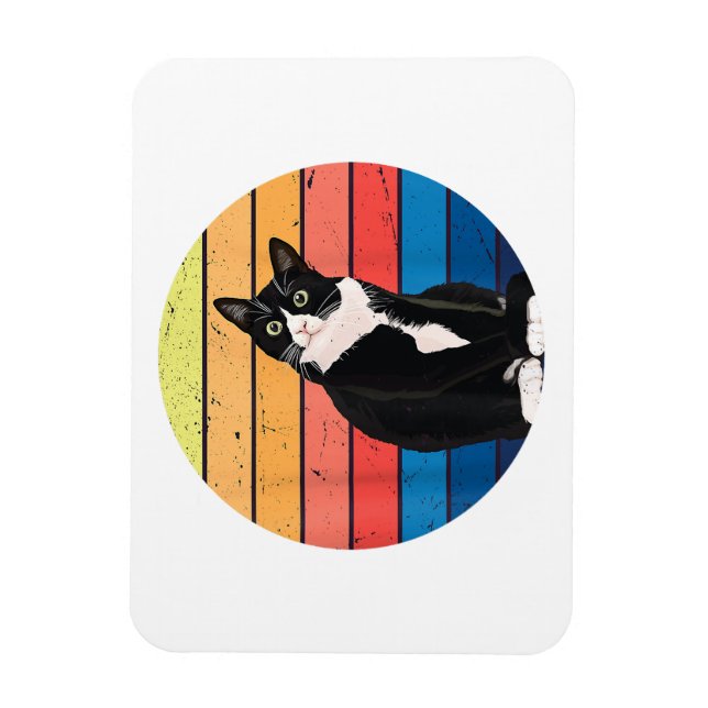 Tuxedo Cat Gift Retro Colours for Animal Lovers Magnet (Vertical)