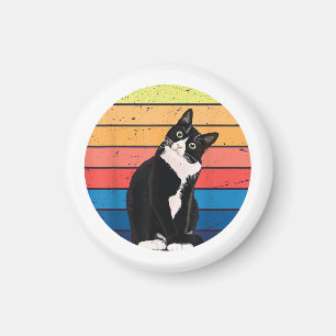 Tuxedo Cat Gift Retro Colours for Animal Lovers Magnet