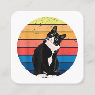 Tuxedo Cat Gift Retro Colours for Animal Lovers Square Business Card