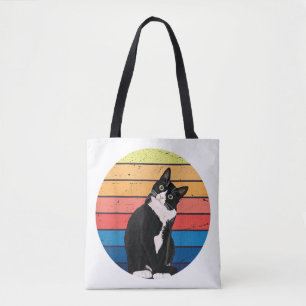 Tuxedo Cat Gift Retro Colours for Animal Lovers Tote Bag