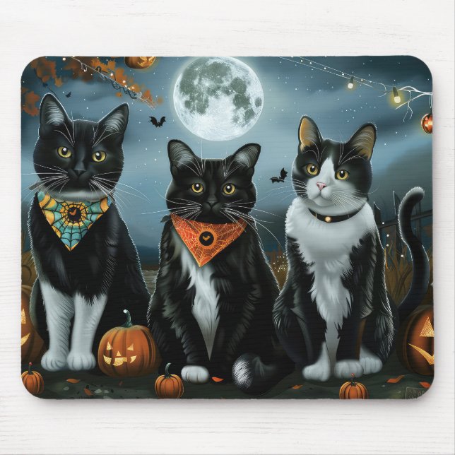 Tuxedo Cat Halloween Spooky Mouse Pad (Front)