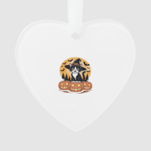 Tuxedo Cat Halloween Witch Cute Pumpkins Essential Ornament