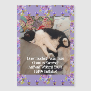 Tuxedo Cat Happy Birthday Touching Toes Magnet