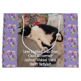 Tuxedo Cat Happy Birthday Touching Toes Postcard Large Gift Bag
