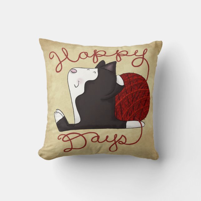 Tuxedo Cat- Happy Days Cushion (Front)