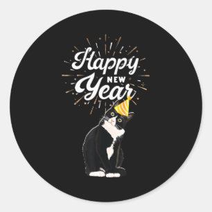 Tuxedo Cat Happy New Year Cat Lovers 2022  Classic Round Sticker