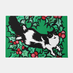 Tuxedo Cat Holly Yule Artwork Cats                 Doormat