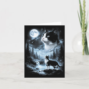 Tuxedo Cat Howling At Moon 90s Retro Card