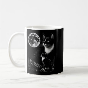 Tuxedo Cat Howling To The Moon 90s Retro Coffee Mug