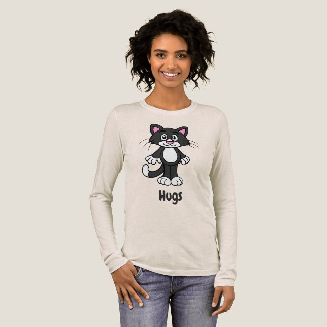 Tuxedo cat hugs tee shirt (Full Front)
