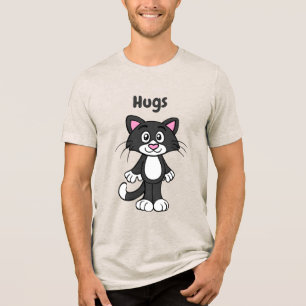 Tuxedo cat hugs tee shirt