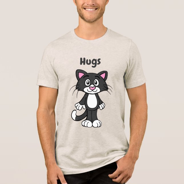 Tuxedo cat hugs tee shirt (Front)