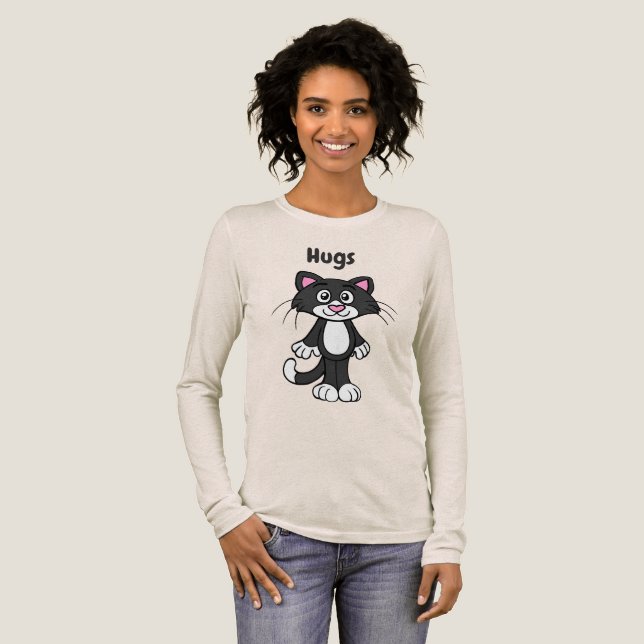Tuxedo cat hugs tee shirt (Full Front)