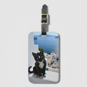 Tuxedo Cat in Blue and White Bliss Luggage Tag