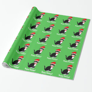 Tuxedo Cat in Bowtie: at Christmas Wrapping Paper
