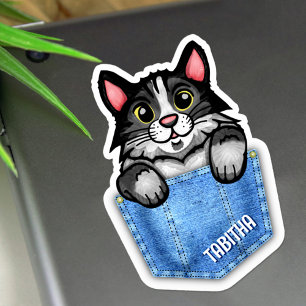 Tuxedo Cat in Faux Denim Pocket with Custom Name