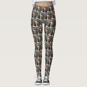 Tuxedo Cat in Snow Christmas Leggings