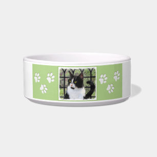 Tuxedo Cat in Window Painting Original Animal Art Bowl