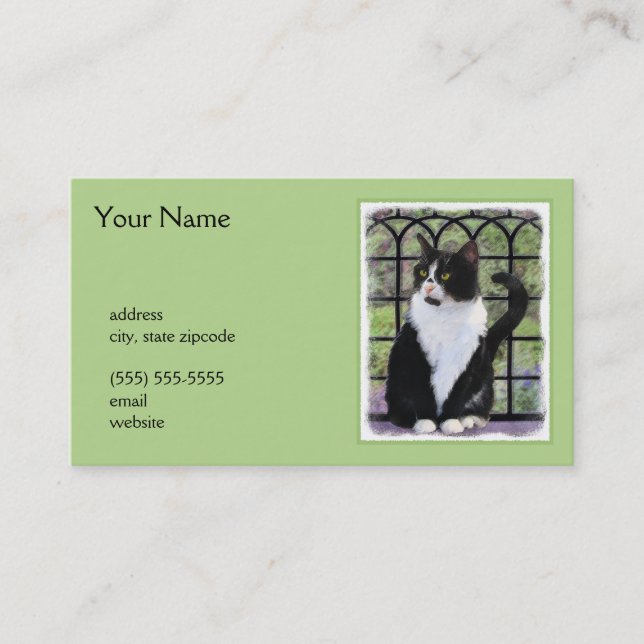 Tuxedo Cat in Window Painting Original Animal Art Business Card (Front)