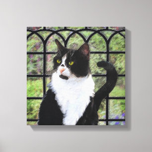 Tuxedo Cat in Window Painting Original Animal Art Canvas Print