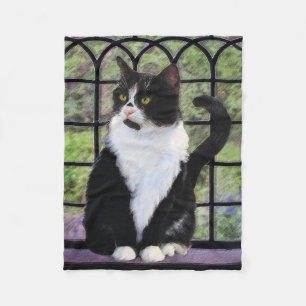 Tuxedo Cat in Window Painting Original Animal Art Fleece Blanket