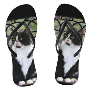 Tuxedo Cat in Window Painting Original Animal Art Jandals