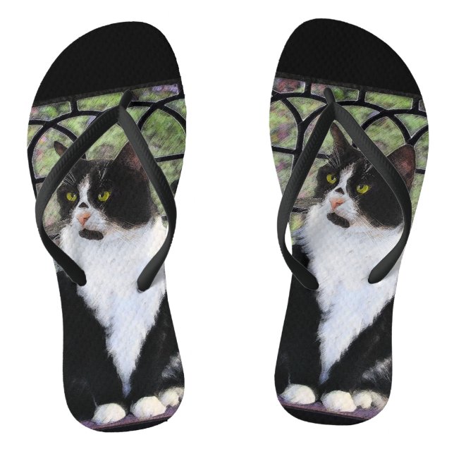 Tuxedo Cat in Window Painting Original Animal Art Jandals (Footbed)