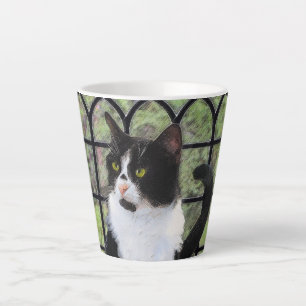 Tuxedo Cat in Window Painting Original Animal Art Latte Mug