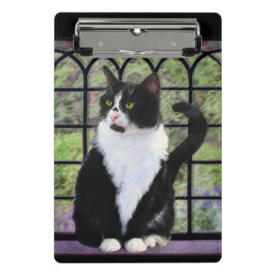 Tuxedo Cat in Window Painting Original Animal Art Mini Clipboard