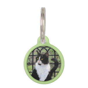 Tuxedo Cat in Window Painting Original Animal Art Pet Tag
