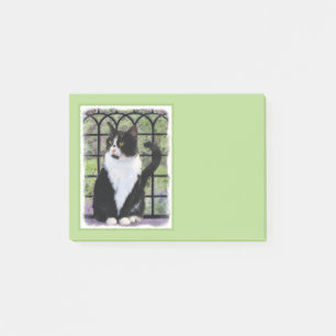 Tuxedo Cat in Window Painting Original Animal Art Post-it Notes