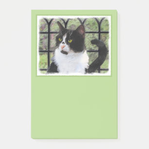 Tuxedo Cat in Window Painting Original Animal Art Post-it Notes